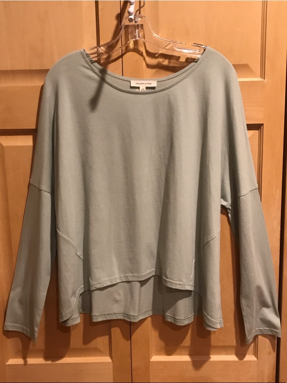 New Grade & Gather Relaxed Layered-Hem Oversized Tee - Light Sage